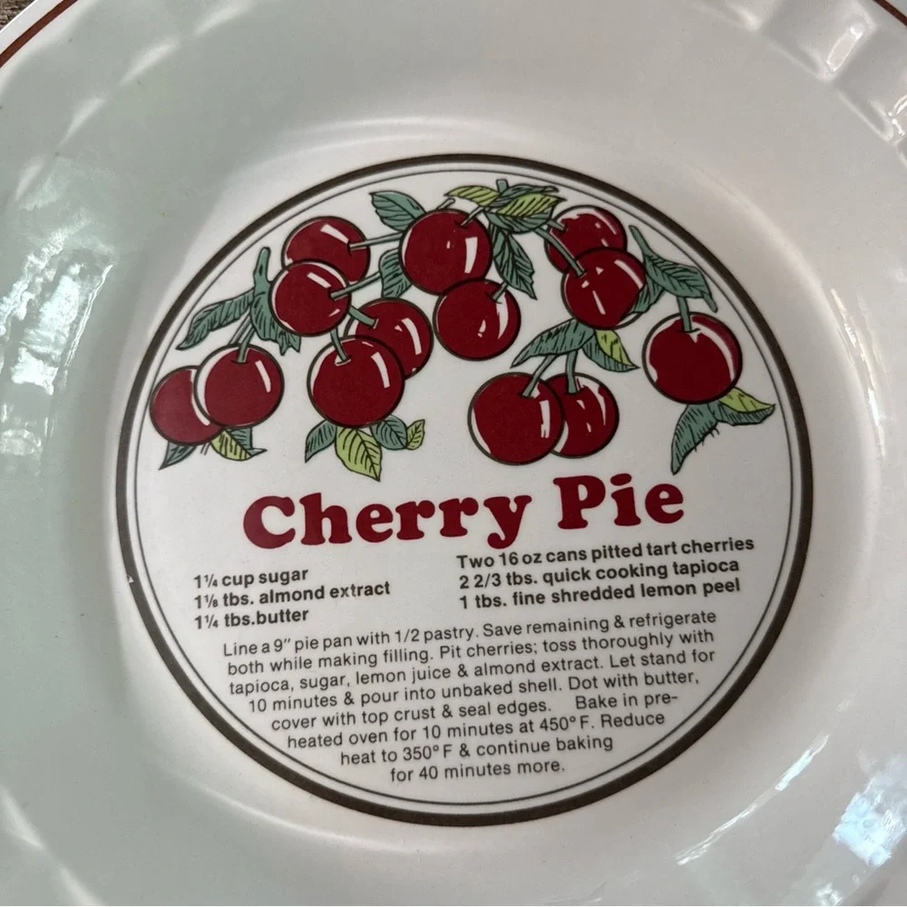 Vintage Cherry Pie & Apple Pie Ceramic Pie Plates - Red Trim